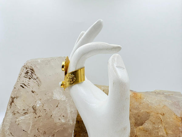 Brass Dual Moonstone Ring – Handcrafted Adjustable Gold Plated Statement Ring