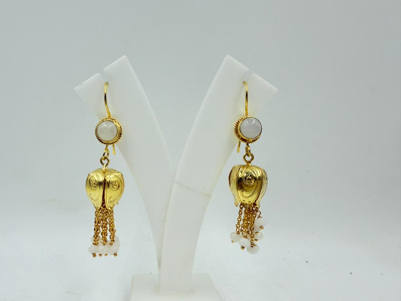 Brass Moonstone Earrings – 18K Colour Gold Plated Dangle Earrings with Beads