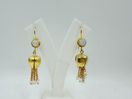 Brass Moonstone Earrings – 18K Colour Gold Plated Dangle Earrings with Beads