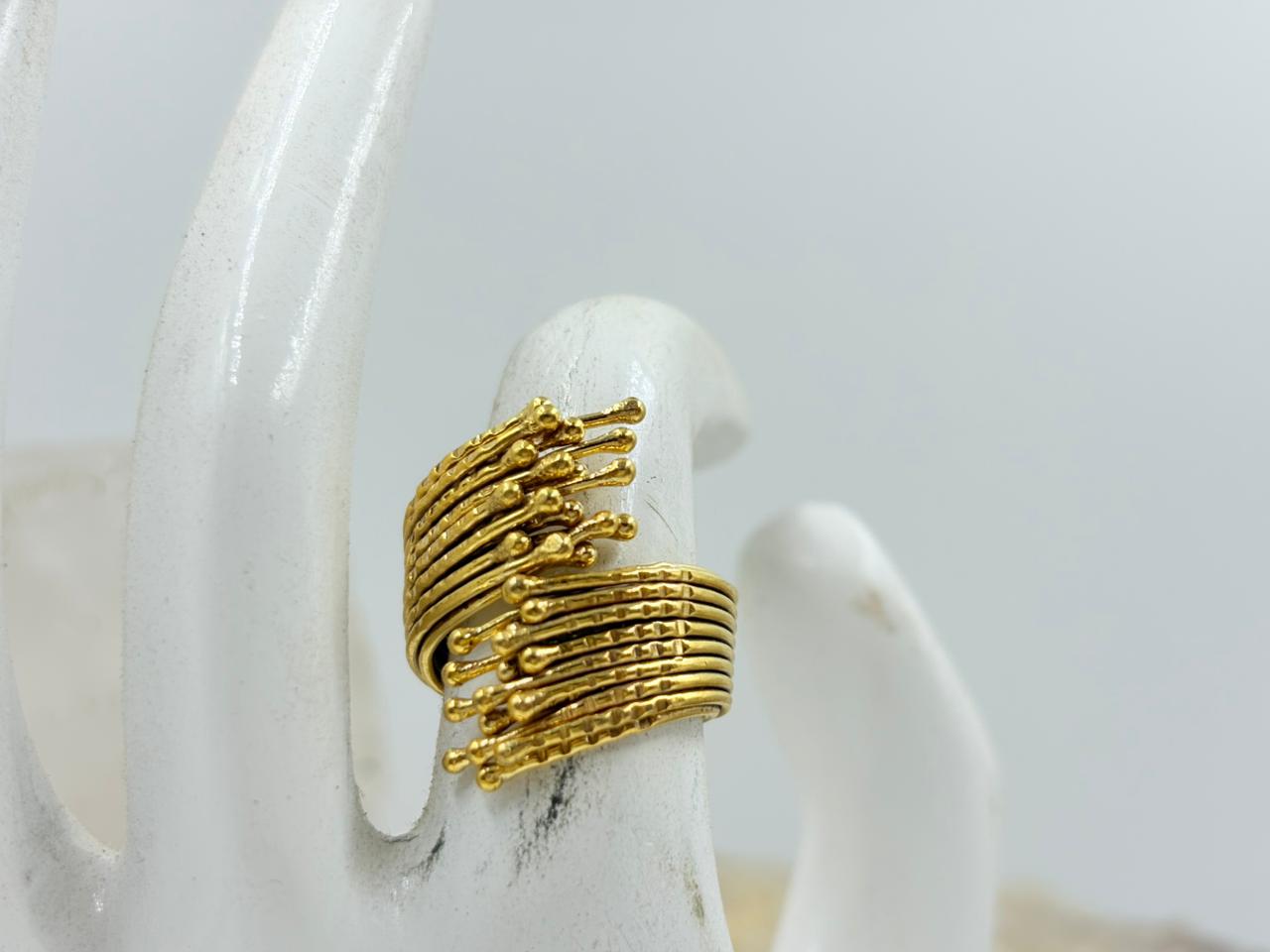 Bold Multi-Layer Handmade Brass Ring with 18K Gold Plating