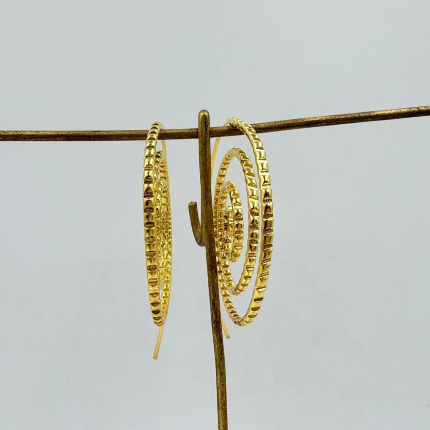Brass Spiral Hoop Earrings with 18K Gold Plating – Statement Designer Earrings