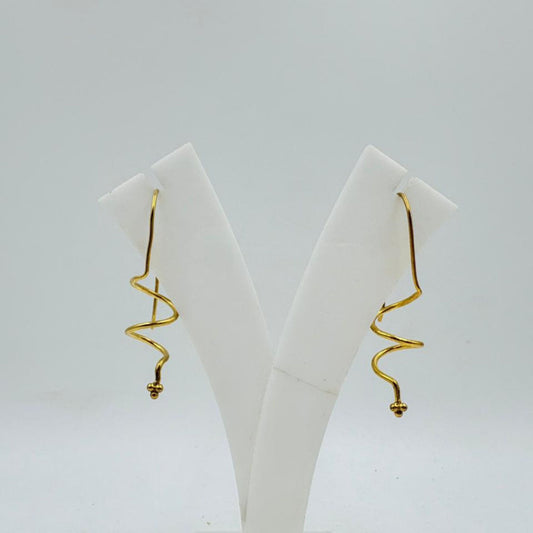 Brass Zigzag Dangle Earrings with 18K Gold Plating – Lightweight Modern Design