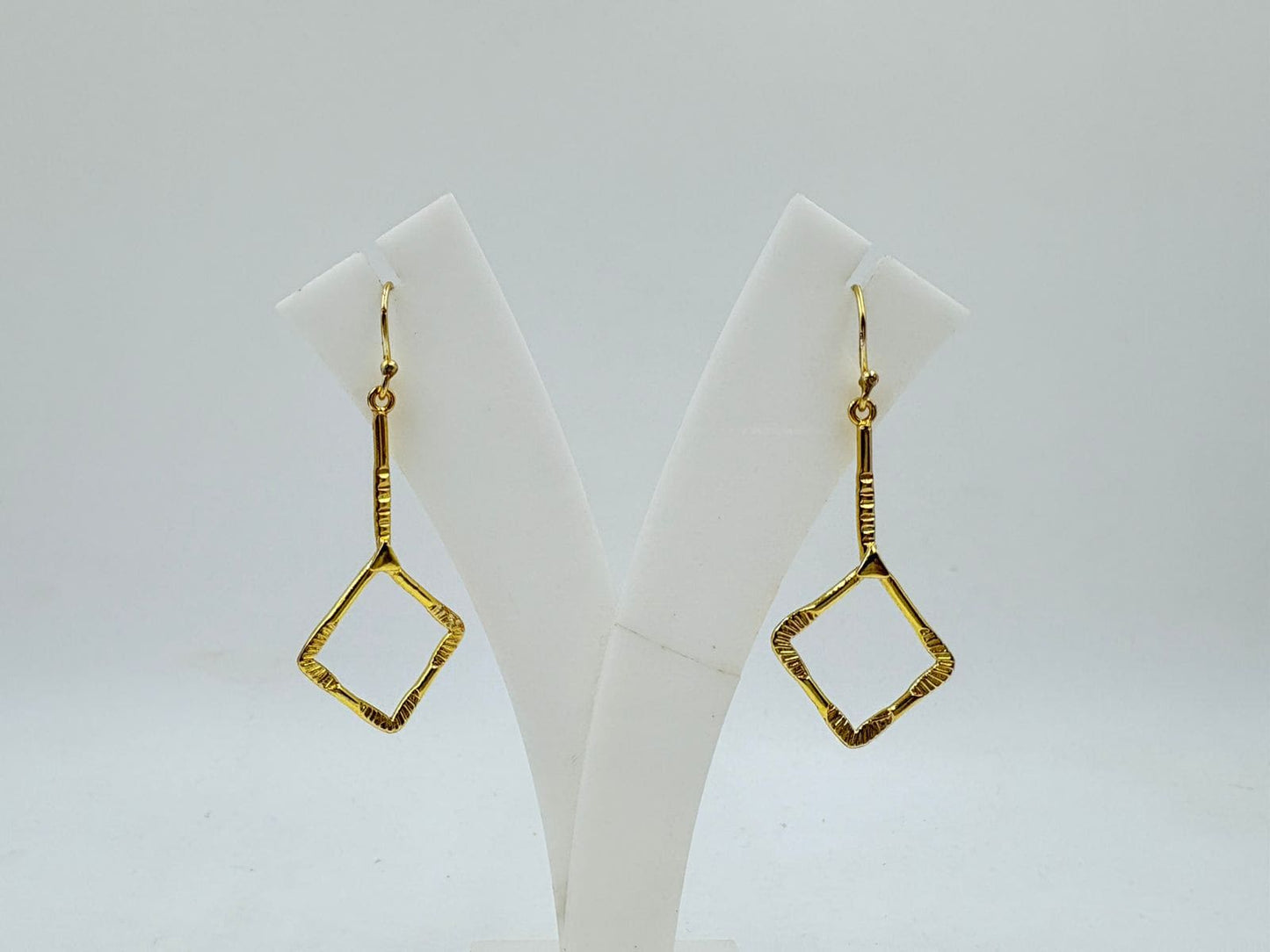 Brass Geometric Dangle Earrings with 18K Gold Plating – Square Outline Design