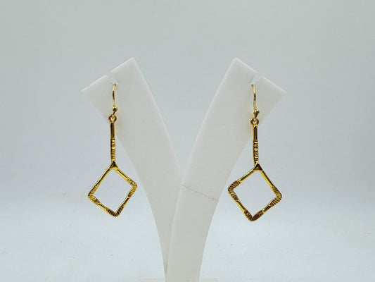 Brass Geometric Dangle Earrings with 18K Gold Plating – Square Outline Design