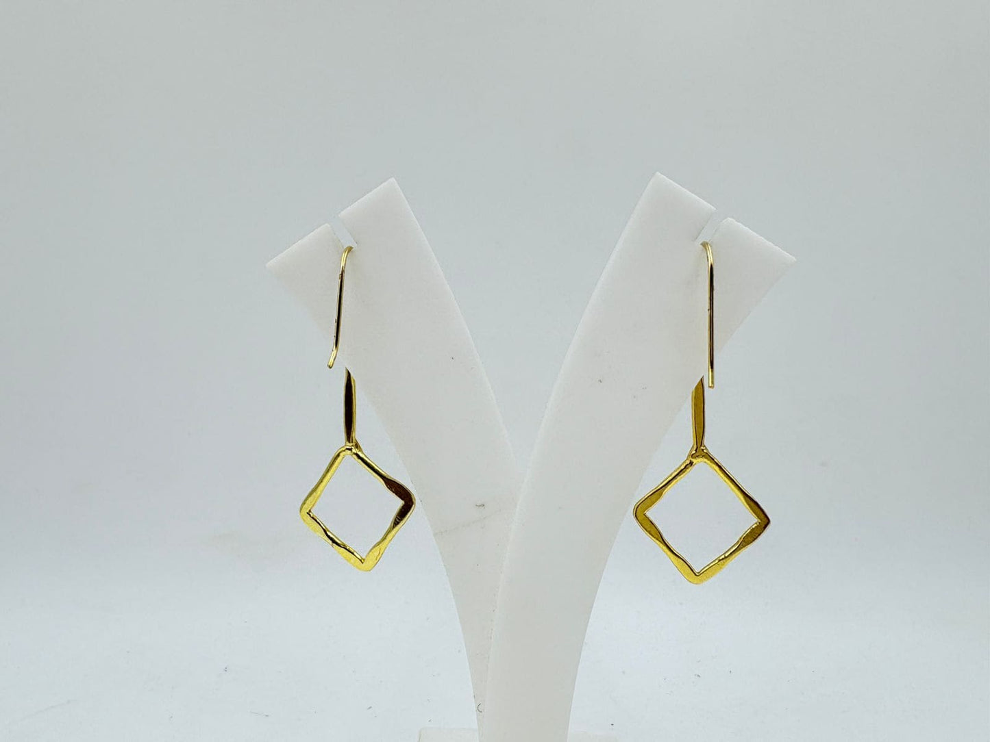 Brass Geometric Dangle Earrings with 18K Gold Plating – Square Outline Design