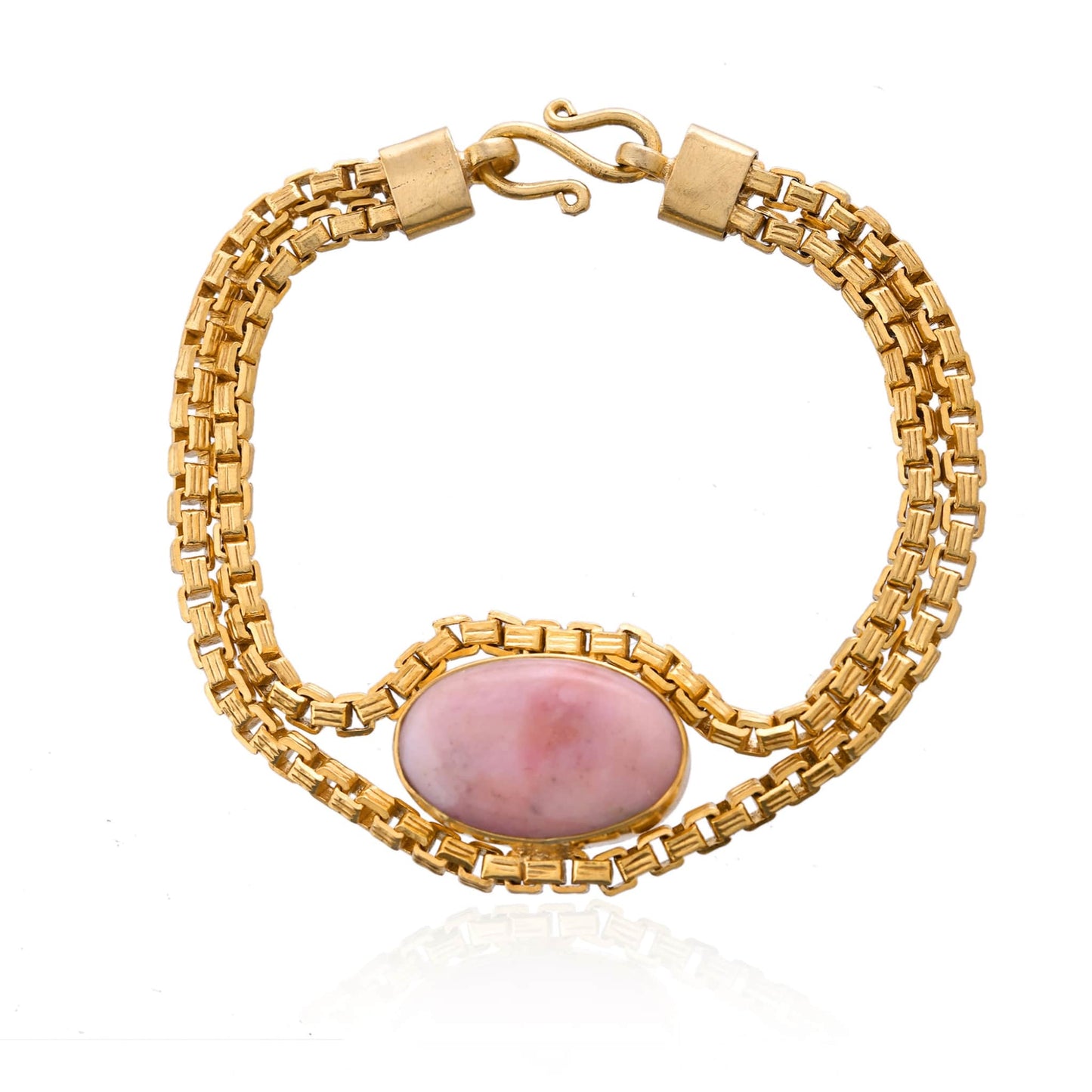 Gold Plated Box Chain Bracelet with Pink Stone | Designer Statement Jewelry