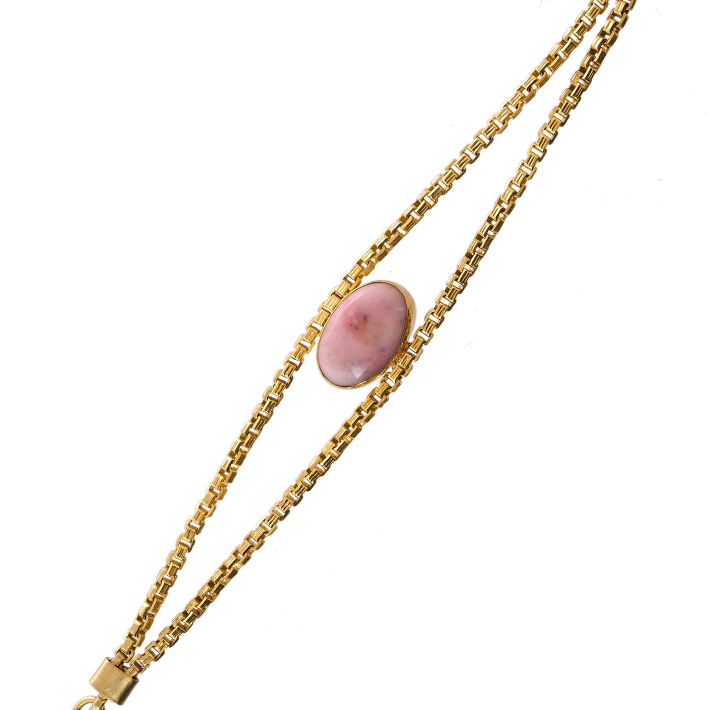 Gold Plated Box Chain Bracelet with Pink Stone | Designer Statement Jewelry