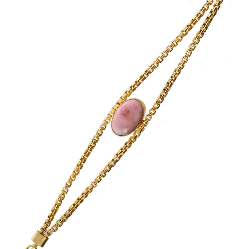 Gold Plated Box Chain Bracelet with Pink Stone | Designer Statement Jewelry