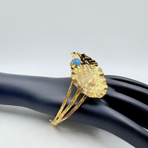 Golden Leaf Bangle with Blue Stone Detailing