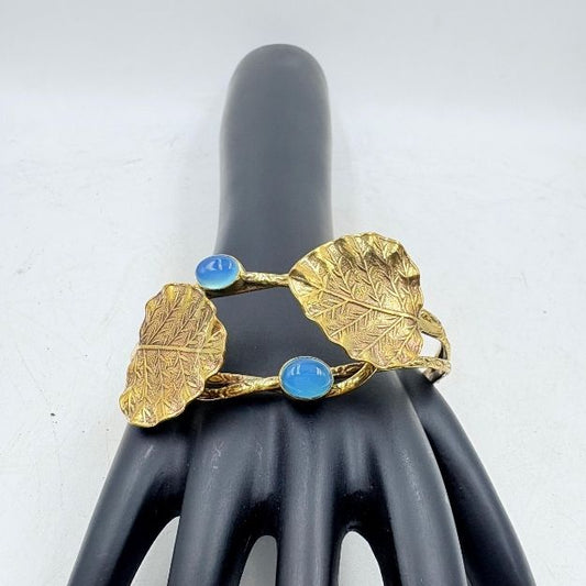 Golden Leaf Bangle with Blue Stone Detailing