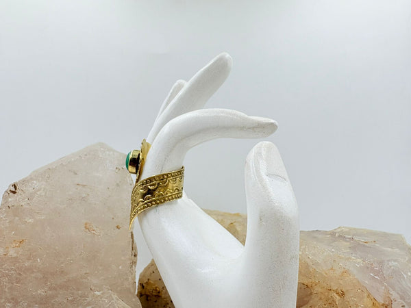 Handmade Brass Ring with Green Stone & 18K Gold Plating