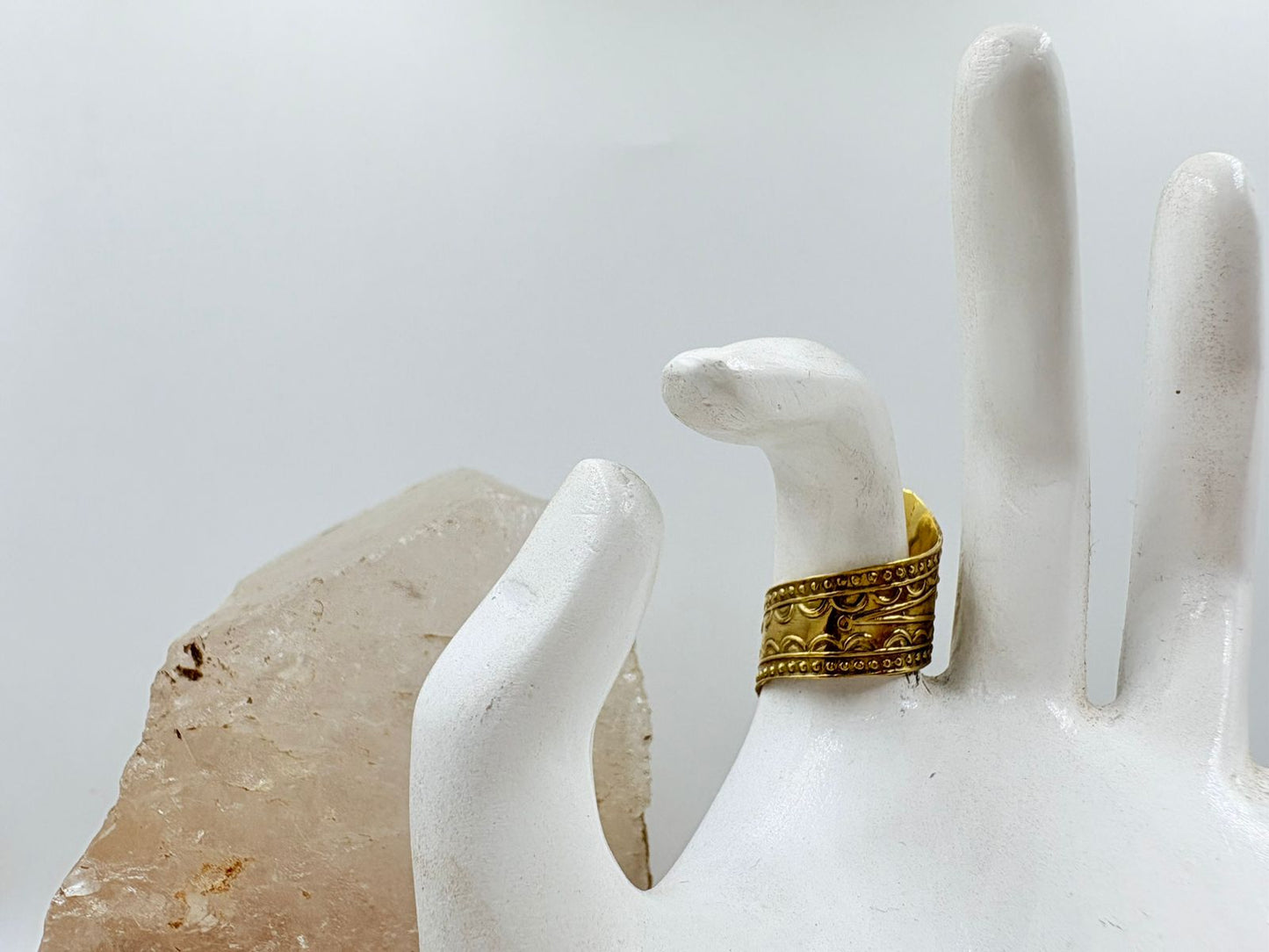 Handmade Brass Ring with Green Stone & 18K Gold Plating