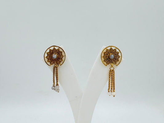 Handcrafted Brass Earrings with Moonstone – Floral Stud Dangle Design