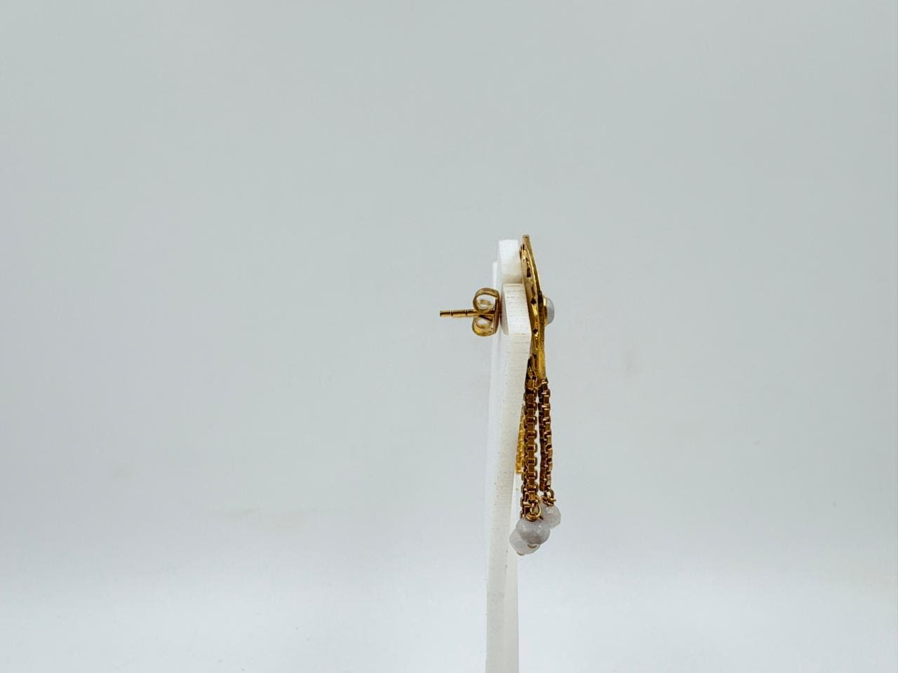 Handcrafted Brass Earrings with Moonstone – Floral Stud Dangle Design