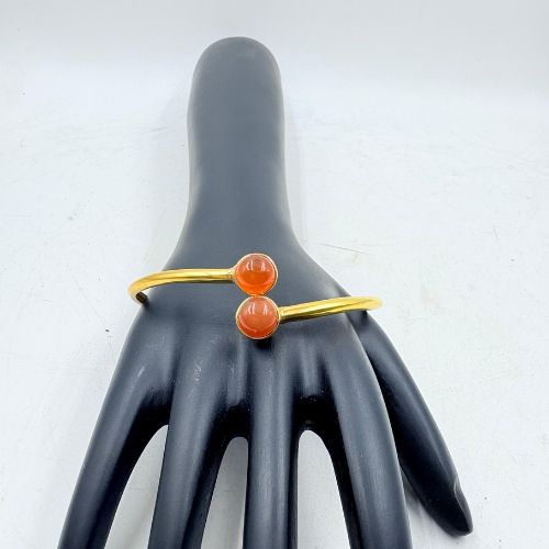 Handmade Brass Bangle with Dual Red Onyx Stones