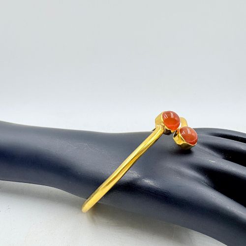 Handmade Brass Bangle with Dual Red Onyx Stones