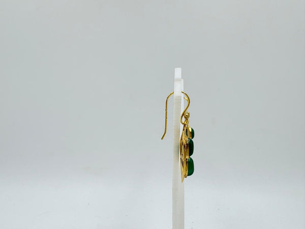 Brass Green Onyx Dangle Earrings with 18K Gold Plating – Triple Teardrop Leaf Design
