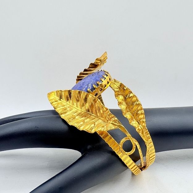 Handmade Lapis Lazuli Leaf Bangle – Brass & Gold