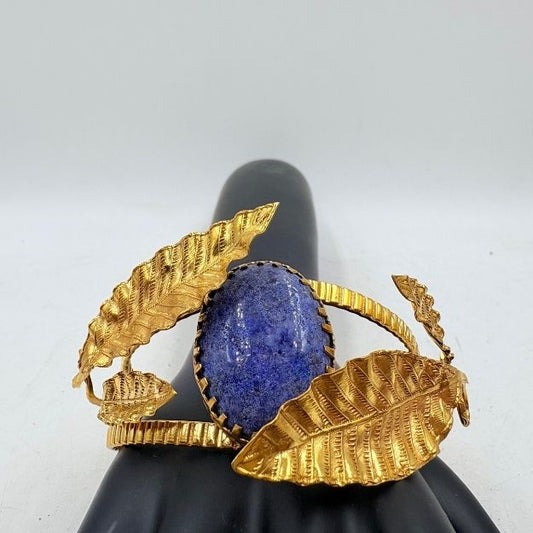 Handmade Lapis Lazuli Leaf Bangle – Brass & Gold