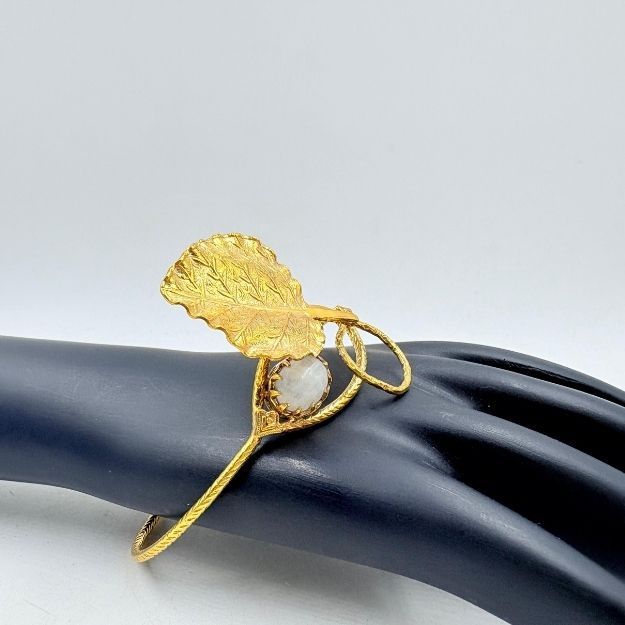 Golden Leaf Bangle with Stone Accents