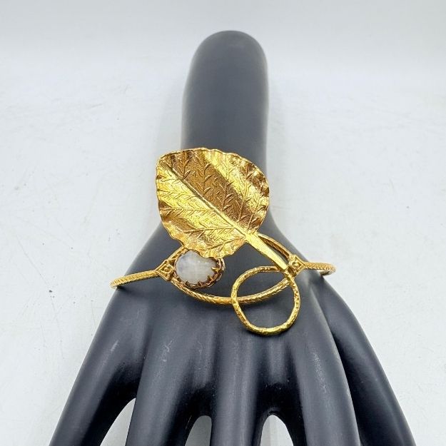 Golden Leaf Bangle with Stone Accents