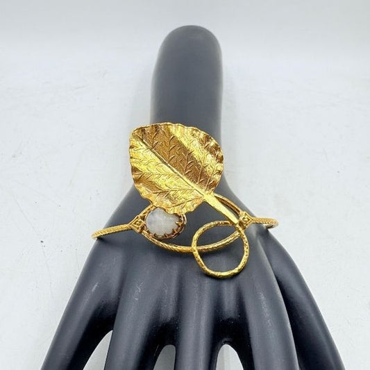 Golden Leaf Bangle with Stone Accents
