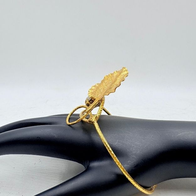 Golden Leaf Bangle with Stone Accents