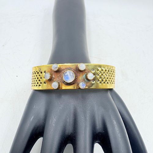 Handmade Brass Bangle with Moonstone Design