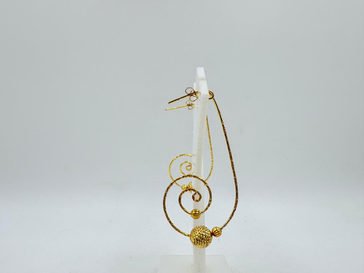 Brass Spiral Dangle Earrings with 18K Gold Plating – Lightweight Designer Earrings