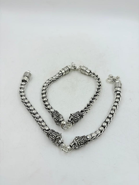 Silver Anklet – Heavy 110g Designer Chain Payal with Antique Finish