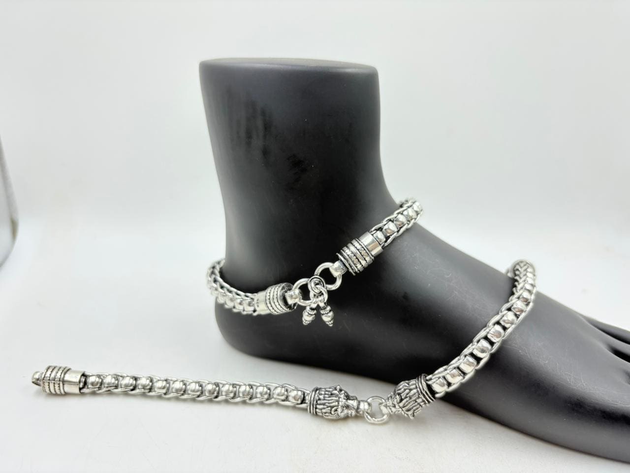 Silver Anklet – Heavy 110g Designer Chain Payal with Antique Finish