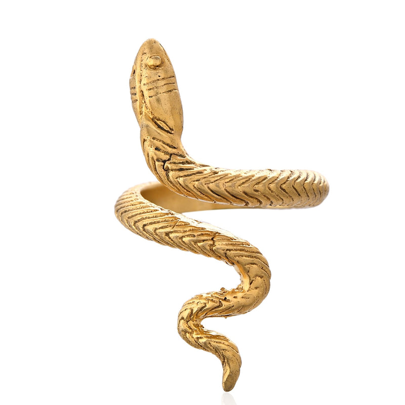 18K Gold Plated Snake Ring – Adjustable Serpent Statement Ring for Men & Women