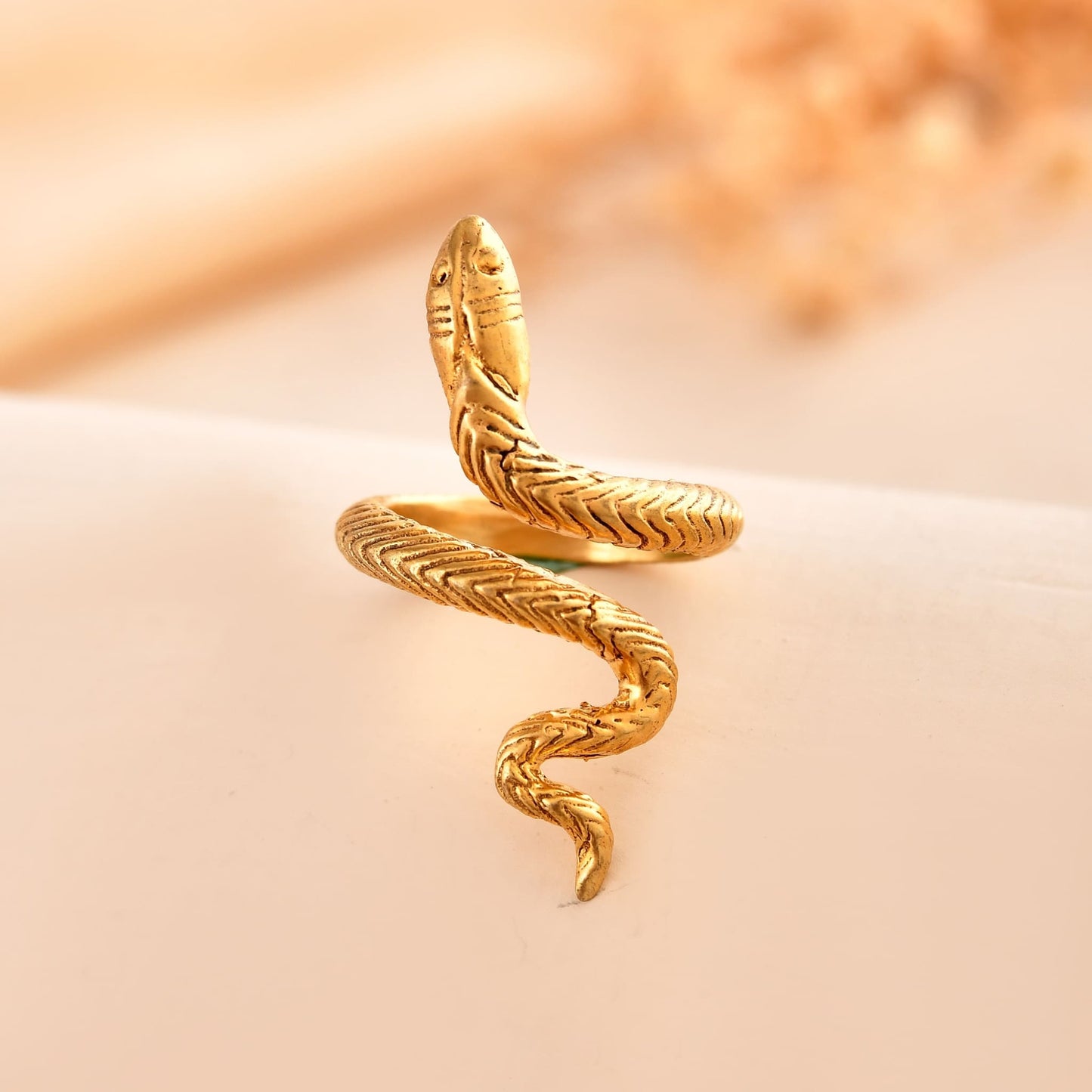 18K Gold Plated Snake Ring – Adjustable Serpent Statement Ring for Men & Women
