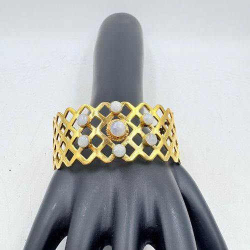 Handmade Brass Bangle with Stones & Gold Plating