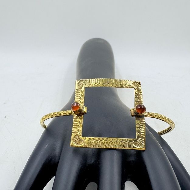 Handmade Brass Bangle with Red Onyx Stone