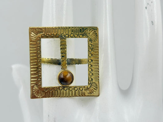 Vintage Tiger Eye Square Art Ring MOBR69