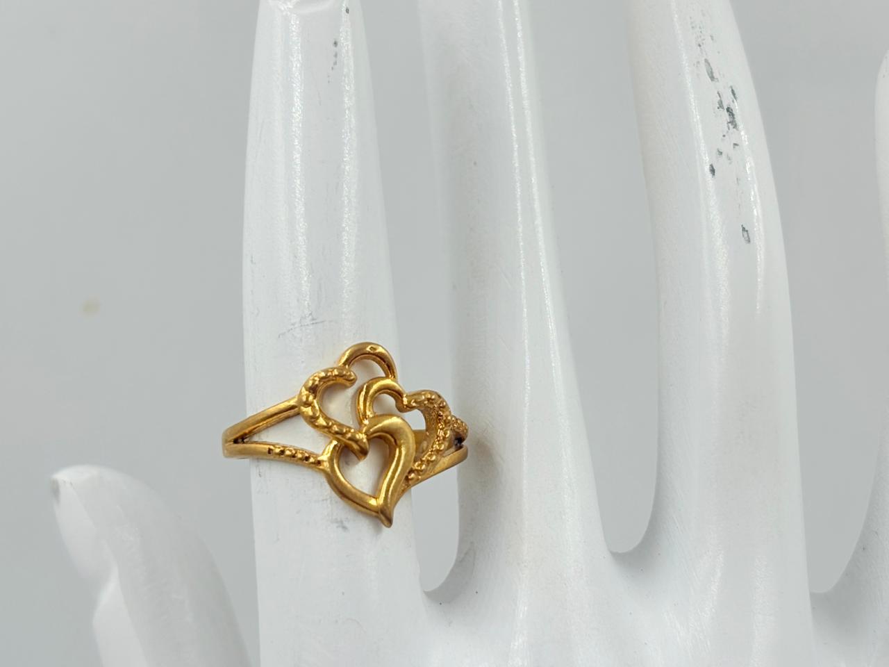 Twin Heart Gold Ring – MOBR62 Elegant Brass Design