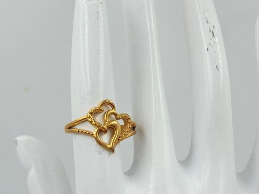 Twin Heart Gold Ring – MOBR62 Elegant Brass Design
