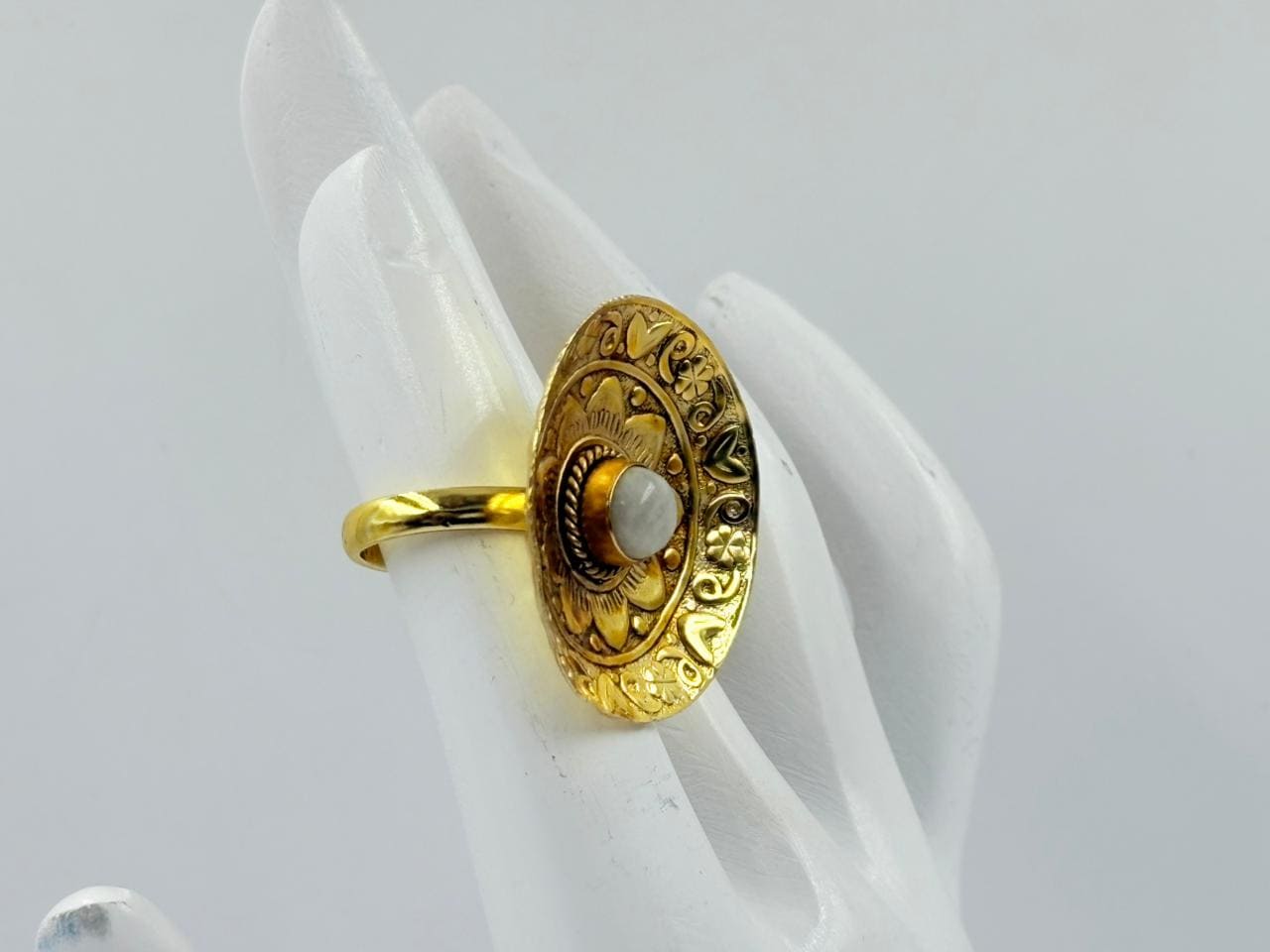 Royal White Rainbow Floral Statement Ring