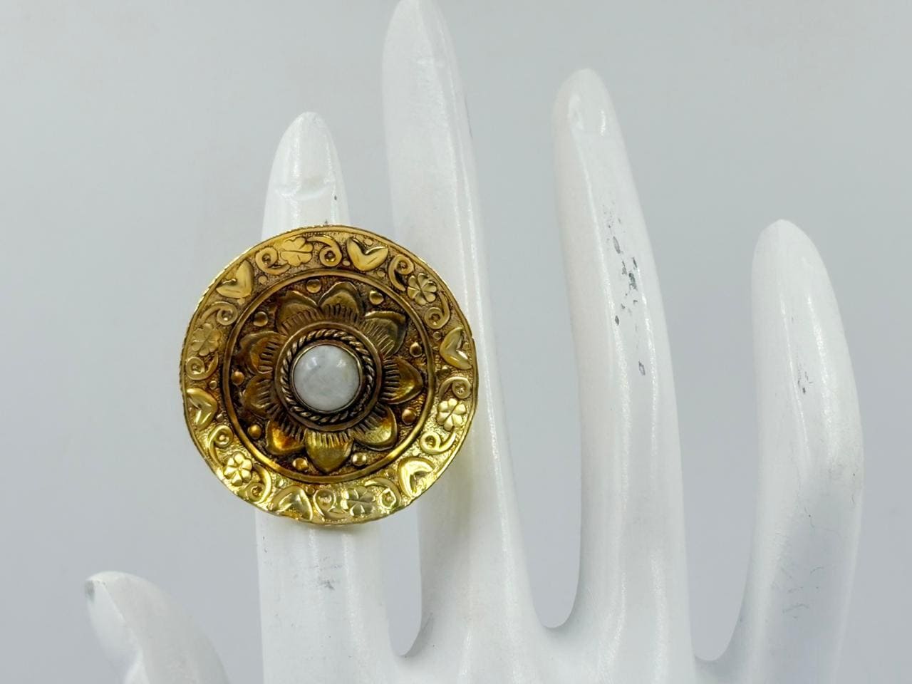 Royal White Rainbow Floral Statement Ring